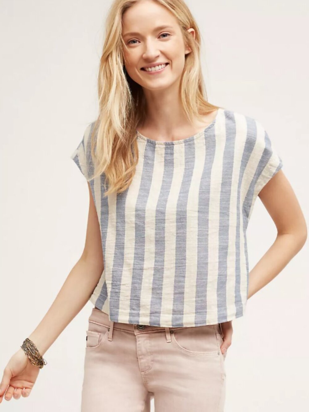 Anthropologie Maeve Dulcy Tee Striped Short Sleeve Button Back Shirt Size XL